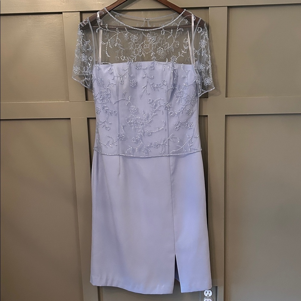 Michaelangelo Beaded Illusion Dress Wedding Guest Formal Light Blue Size 10